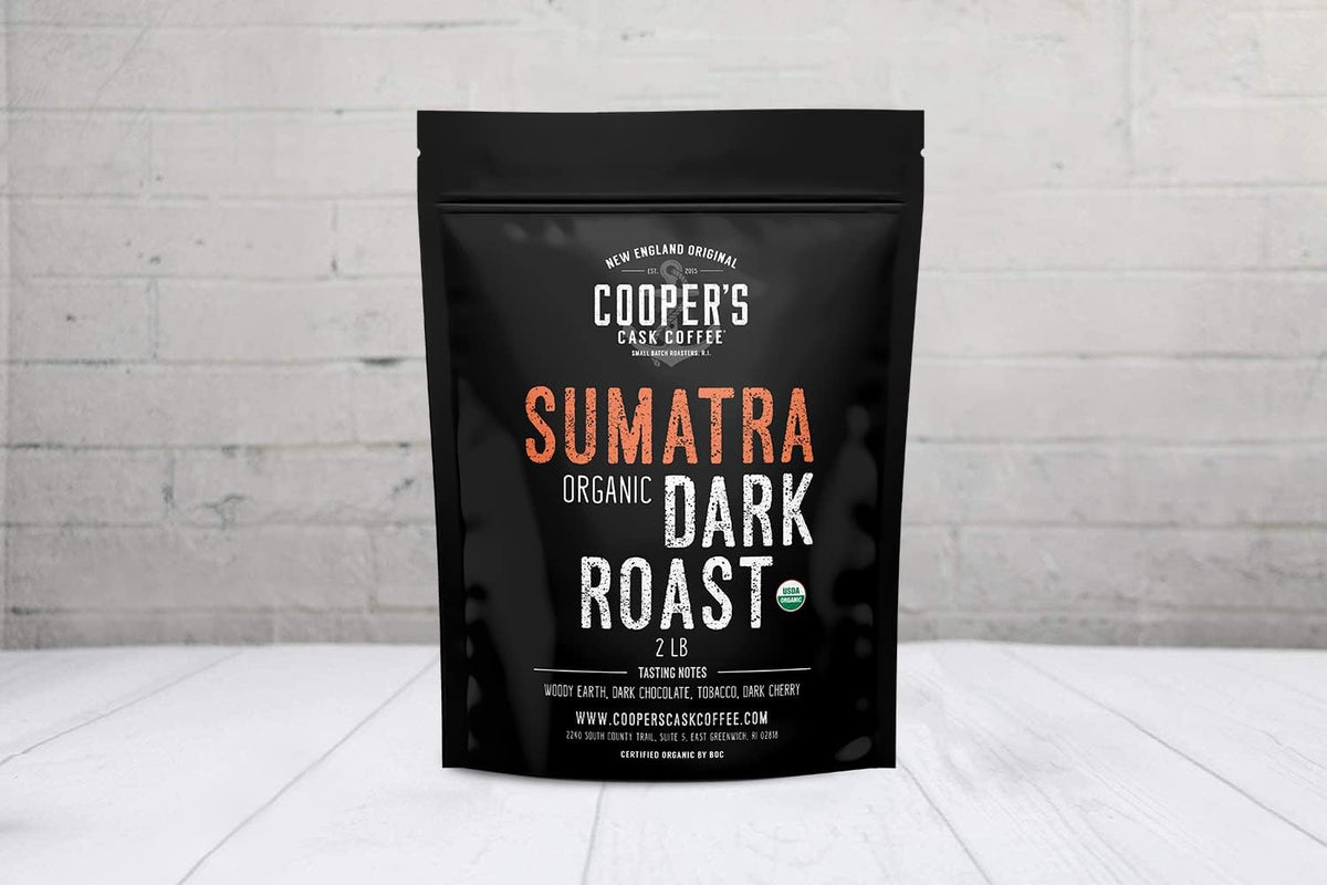 Cooper's Cask Coffee whole bean Sumatra ready for a customizable grind.