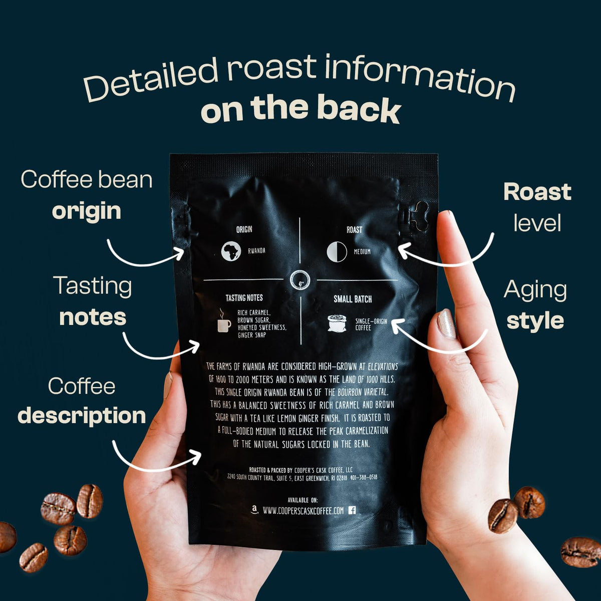 Cooper's Cask Kenya AA Medium-Dark roast image with syrupy body and brightness.