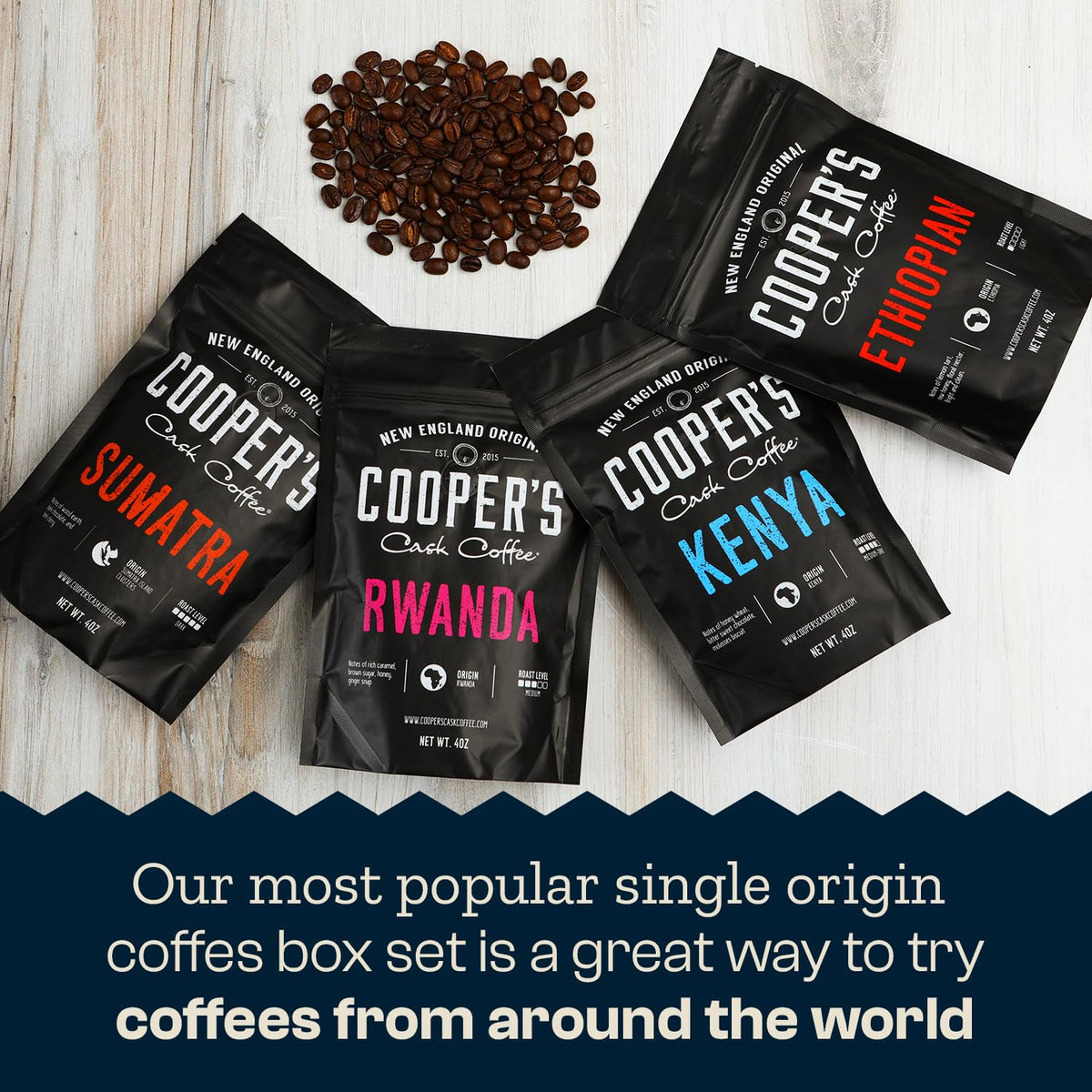 Cooper's Cask Sumatra Dark ground bag showing earthy roast notes.
