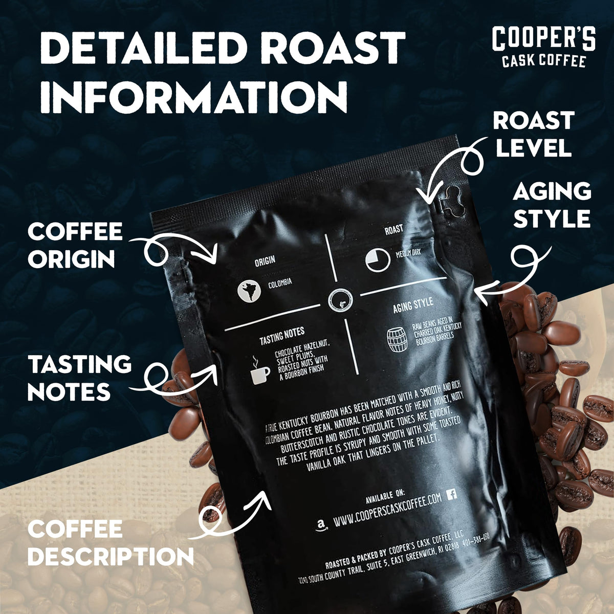 Cooper's Cask Sumatra beans, earthy spice notes for bold mornings