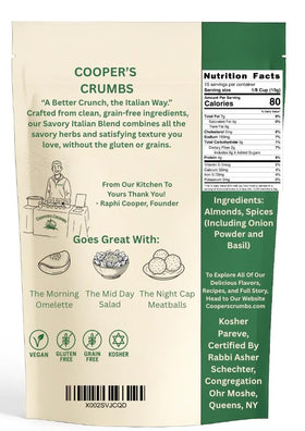 Cooper's Crumbs Vegan low-carb crumbs offering plant-based protein and fiber.