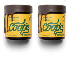Coop's Original Hot Fudge 2-pack bottle on shelf, perfect for topping desserts.