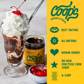 Coop's Original Hot Fudge ingredients reveal organic sugar and fresh cream