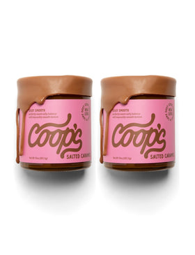 Coop's Salted Caramel Sauce pack of two jars, rich and ready to top desserts.