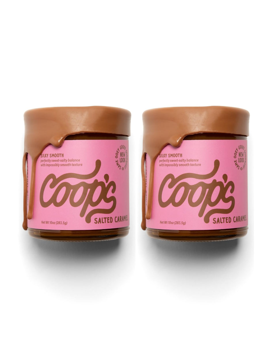 Coop's Salted Caramel Sauce pack of two jars, rich and ready to top desserts.