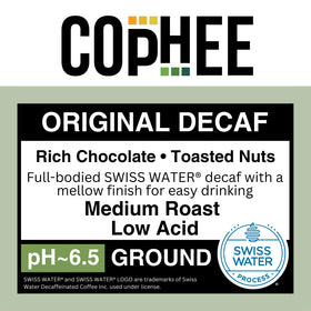 CopHEE electrolyte-infused coffee bottle highlights gentle digestion and potential relief.