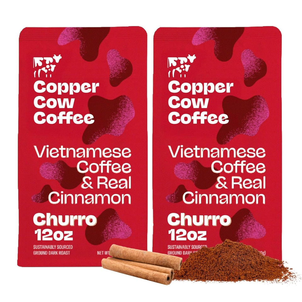 Copper Cow Churro ground coffee bags pack for home brewing