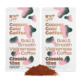 Copper Cow Coffee Classic Black Ground Coffee Bags for versatile everyday brewing.