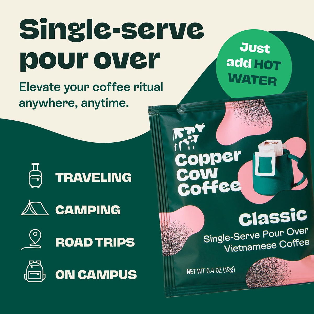 Copper Cow Coffee dripper-filter ready for quick, fresh cups.