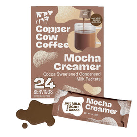 Copper Cow Coffee sweetened mocha creamer packets for convenient lattes