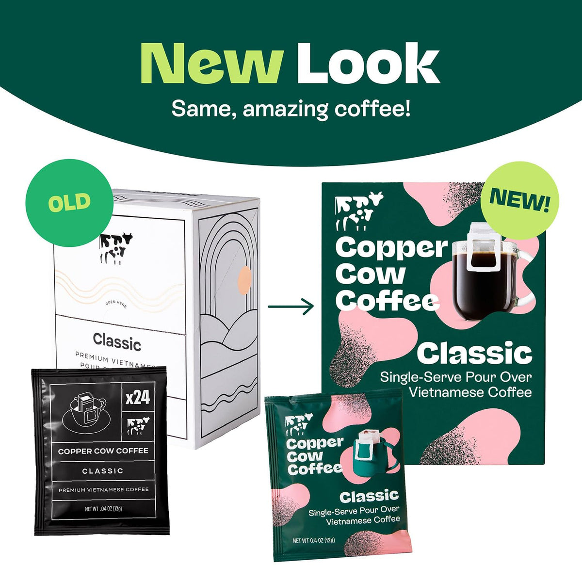 Copper Cow packaging shown for travel-friendly single-serve packets
