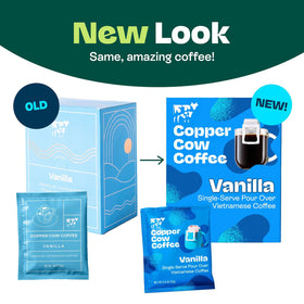 Travel-friendly pour-over setup from Copper Cow for quick Vietnamese coffee.