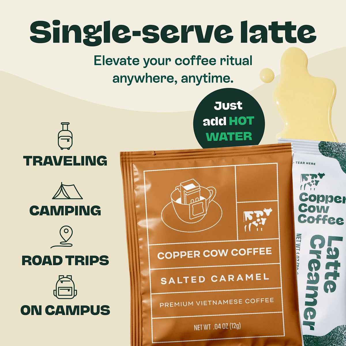 Copper Cow Coffee Salted Caramel latte kit for indulgent on-the-go enjoyment