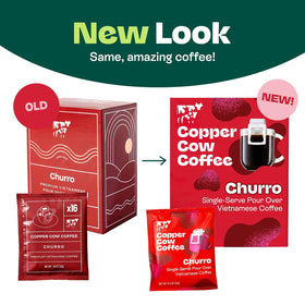 Travel-ready Copper Cow brew kit displayed for quick, mess-free coffee.