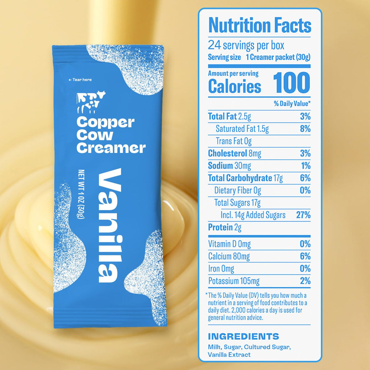 Copper Cow travel-ready creamer packet enhances cafe moments on the go.