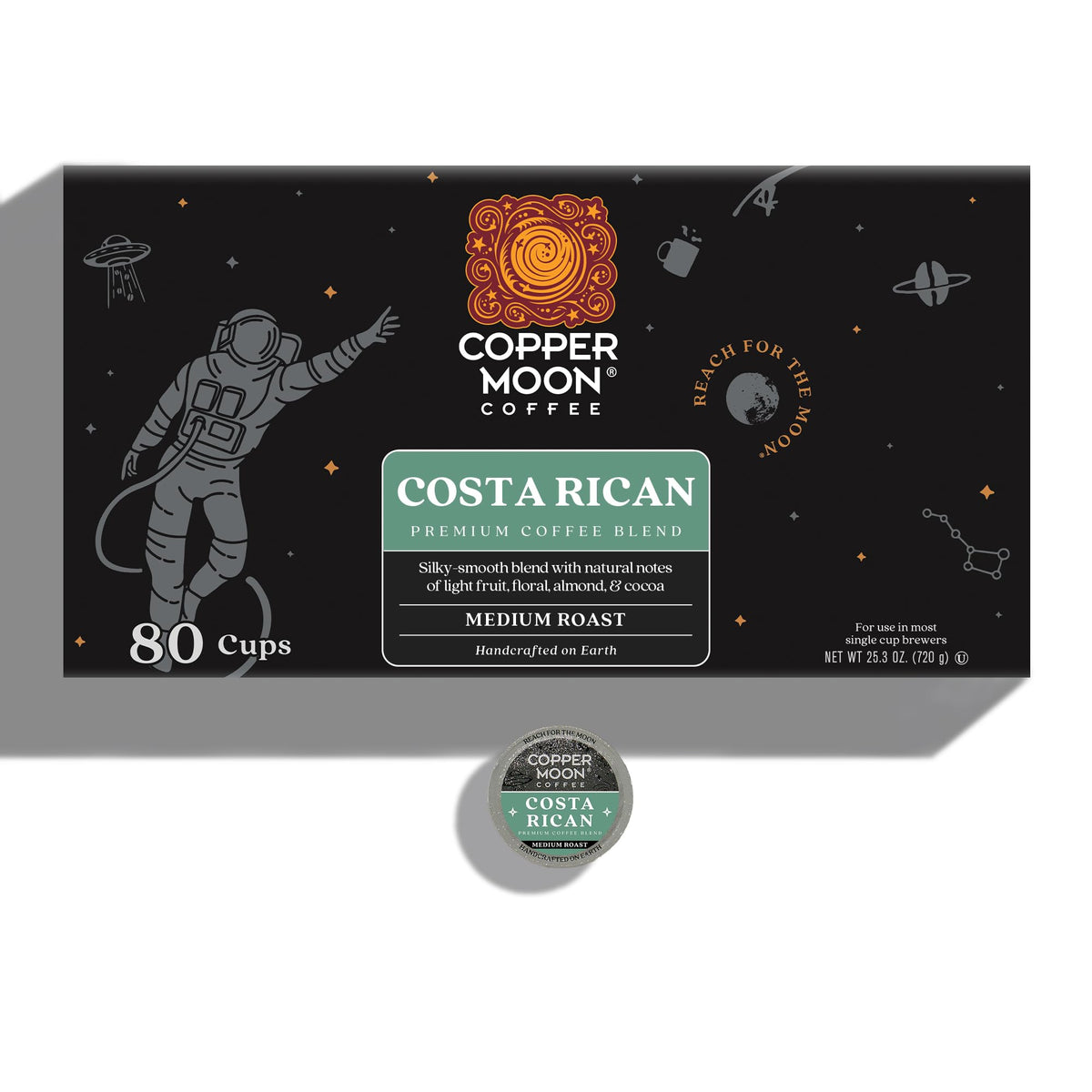 Copper Moon K-Cup pod close-up highlighting compatibility with Keurig brewers