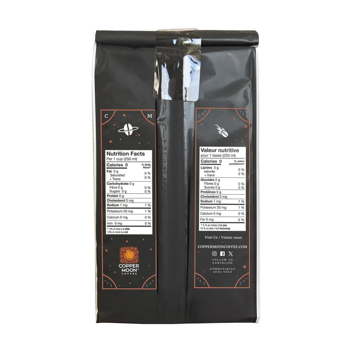 Copper Moon brewed coffee cup steaming, inviting a smooth, balanced cup