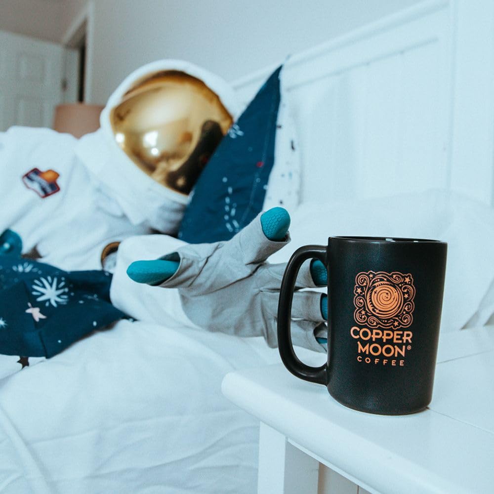 Brewed Copper Moon coffee in a mug with a balanced, smooth finish.