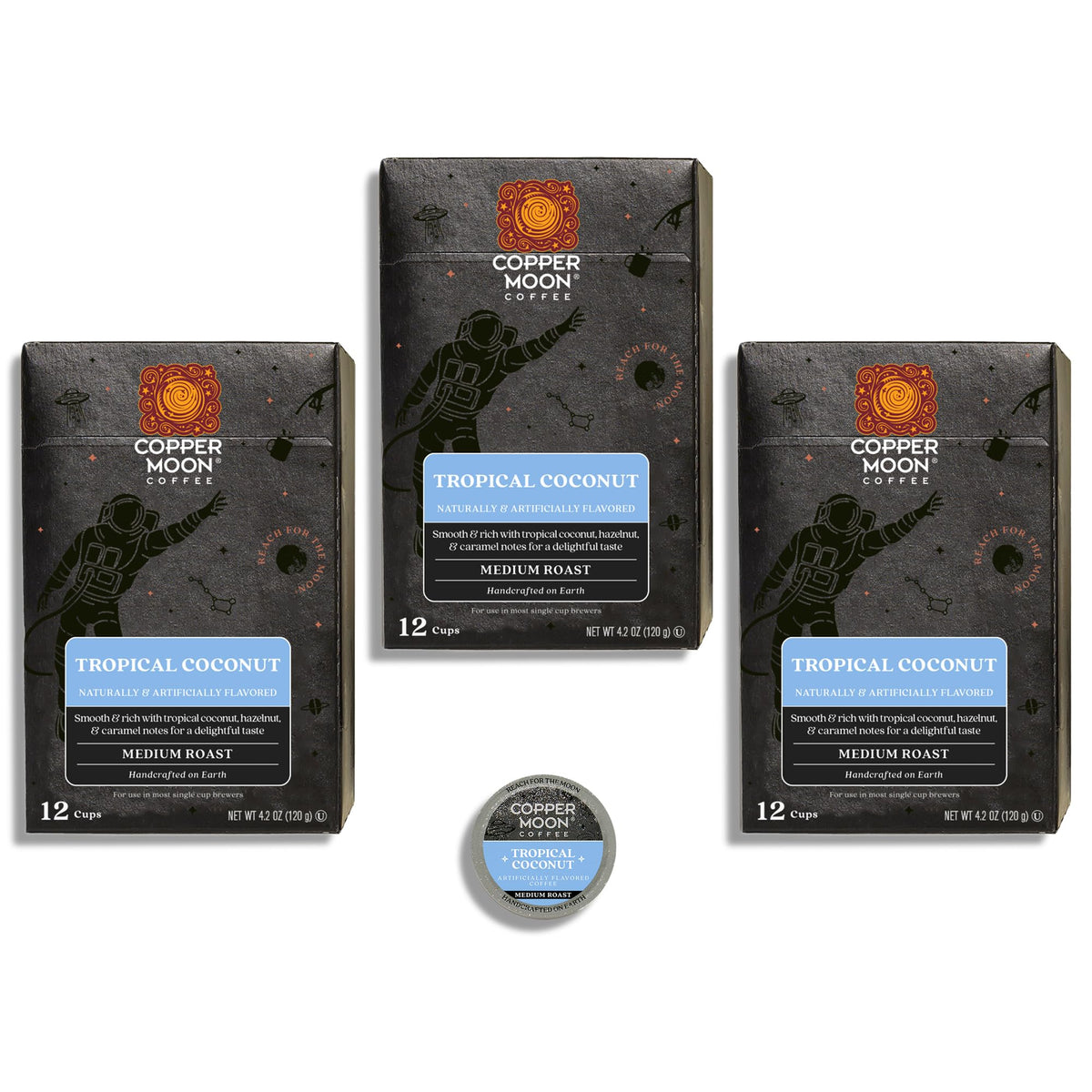 Copper Moon coffee bean close-up highlights premium Arabica quality and smooth body