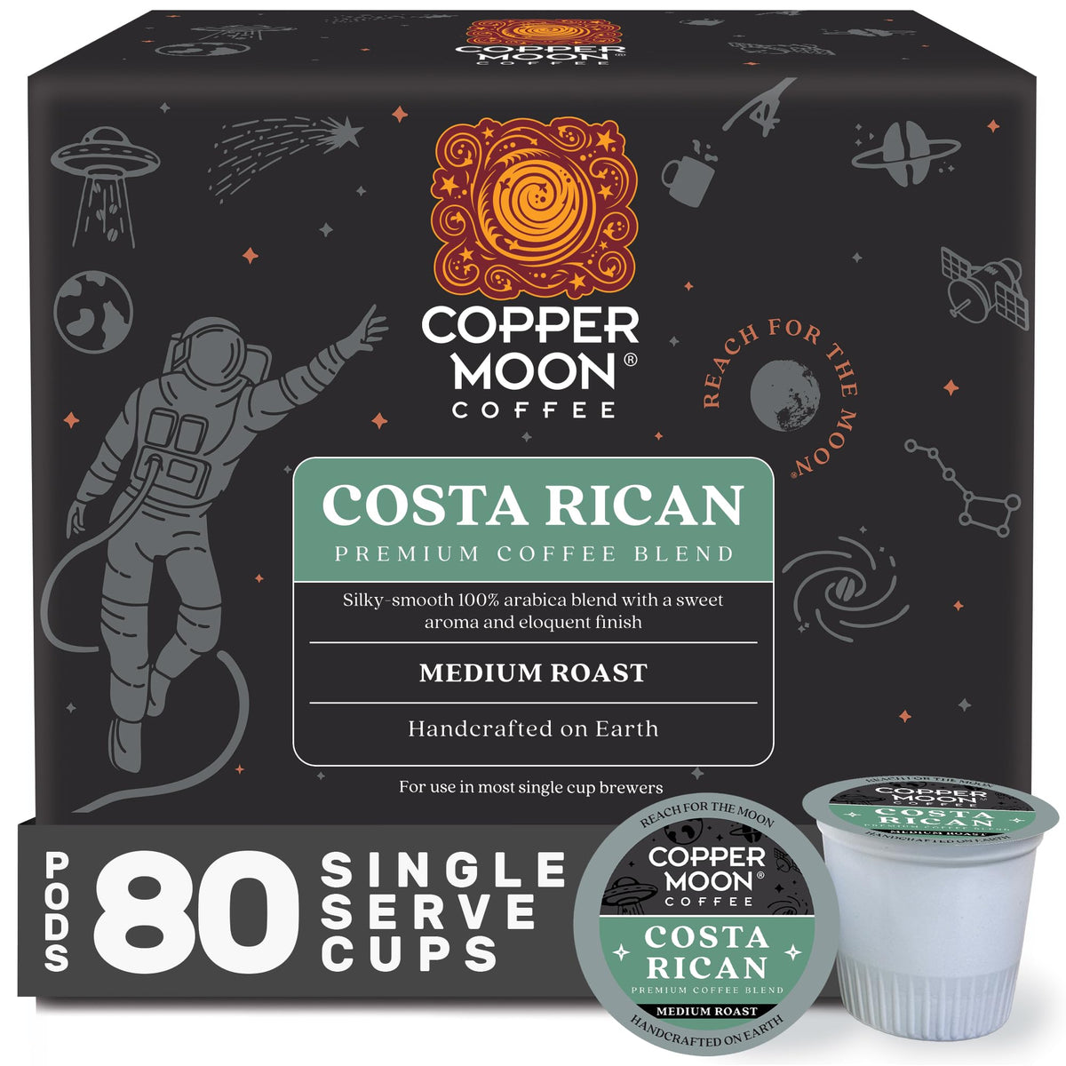 Copper Moon Costa Rican medium roast pod close-up with rich aroma