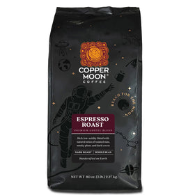 Copper Moon Dark Roast Espresso Blend bag ready for rich home espresso