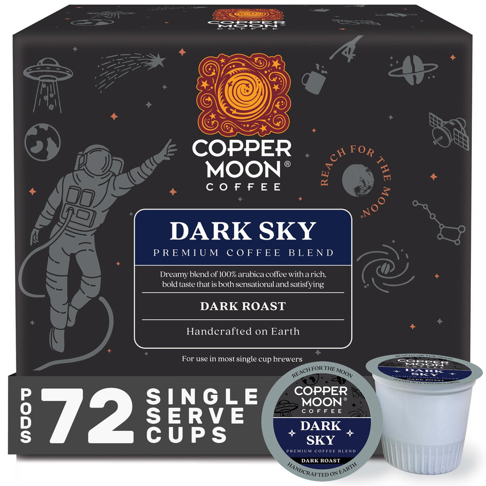 Copper Moon Dark Sky pod closeup showing rich aroma for a smooth morning pick-me-up.