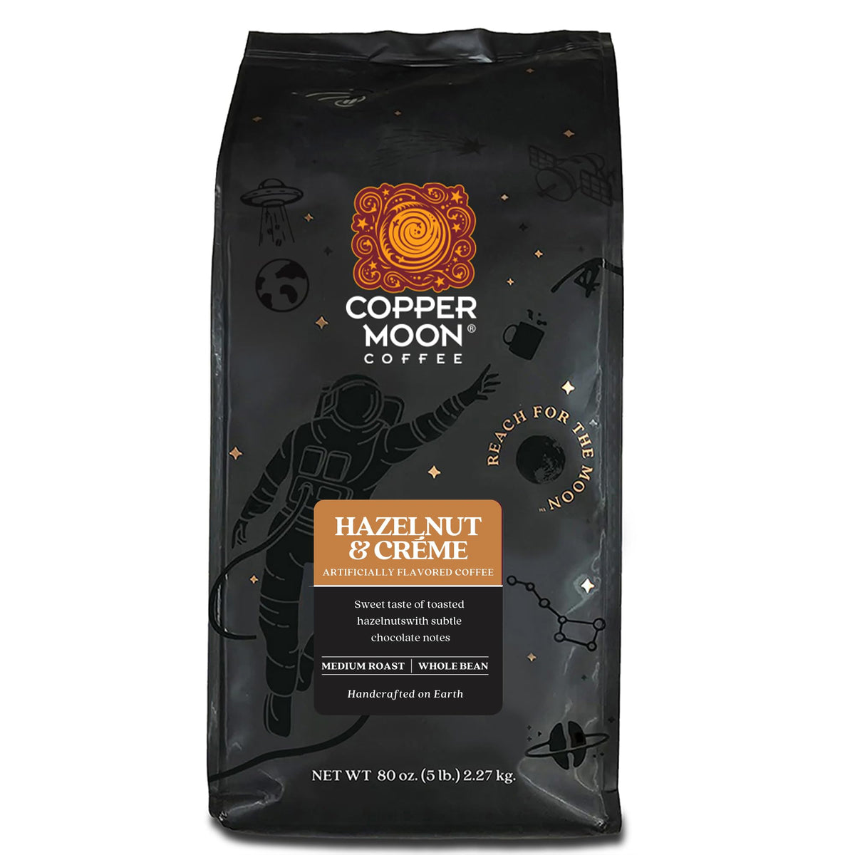 Copper Moon Hazelnut & Cream coffee bag with inviting aroma, perfect for a morning ritual.