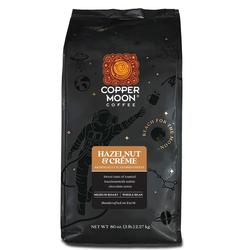 Copper Moon Hazelnut & Cream coffee bag with inviting aroma, perfect for a morning ritual.