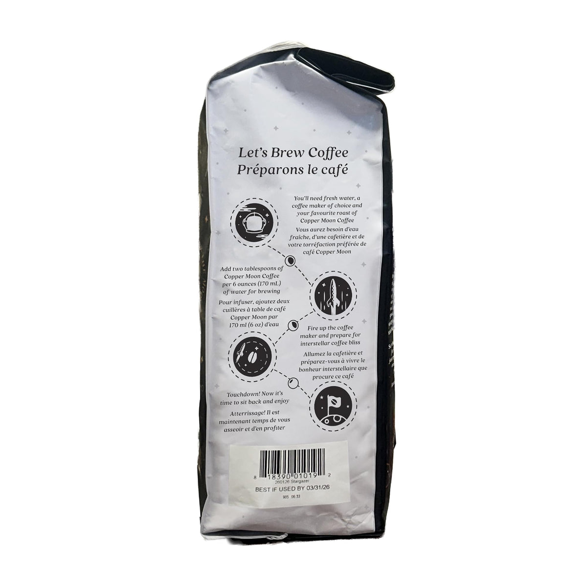 Copper Moon roasted beans pour into mug, signaling rich flavor potential