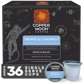 Copper Moon Tropical Coconut flavor close-up offers tropical escape in every cup