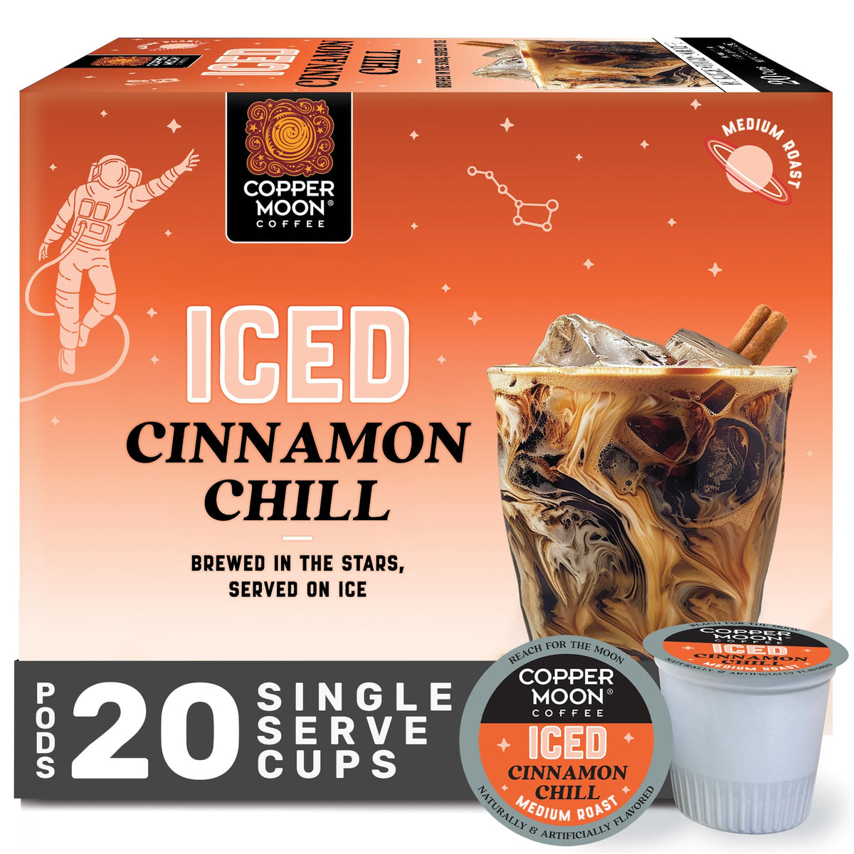 Copper Moon Cinnamon Chill coffee pod for Keurig brewers, ready for convenient brew.