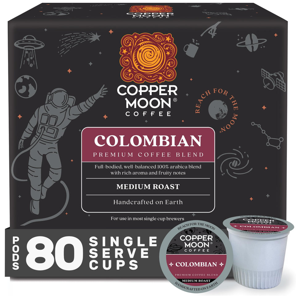 Copper Moon Colombian medium roast K-Cup pods for a balanced, smooth cup.