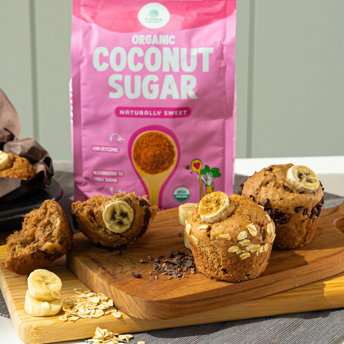 Copra Coconut Sugar in a coffee cup for natural sweetness.
