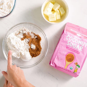 Copra Coconut Sugar label shows vegan, gluten-free, non-GMO attributes.