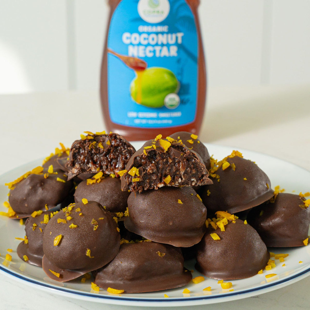Copra Coconut Nectar on pancakes highlights natural sweetness for breakfast.