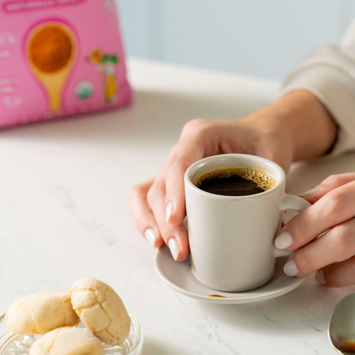 Copra Organic Coconut Sugar bottle emphasizes organic quality and care.