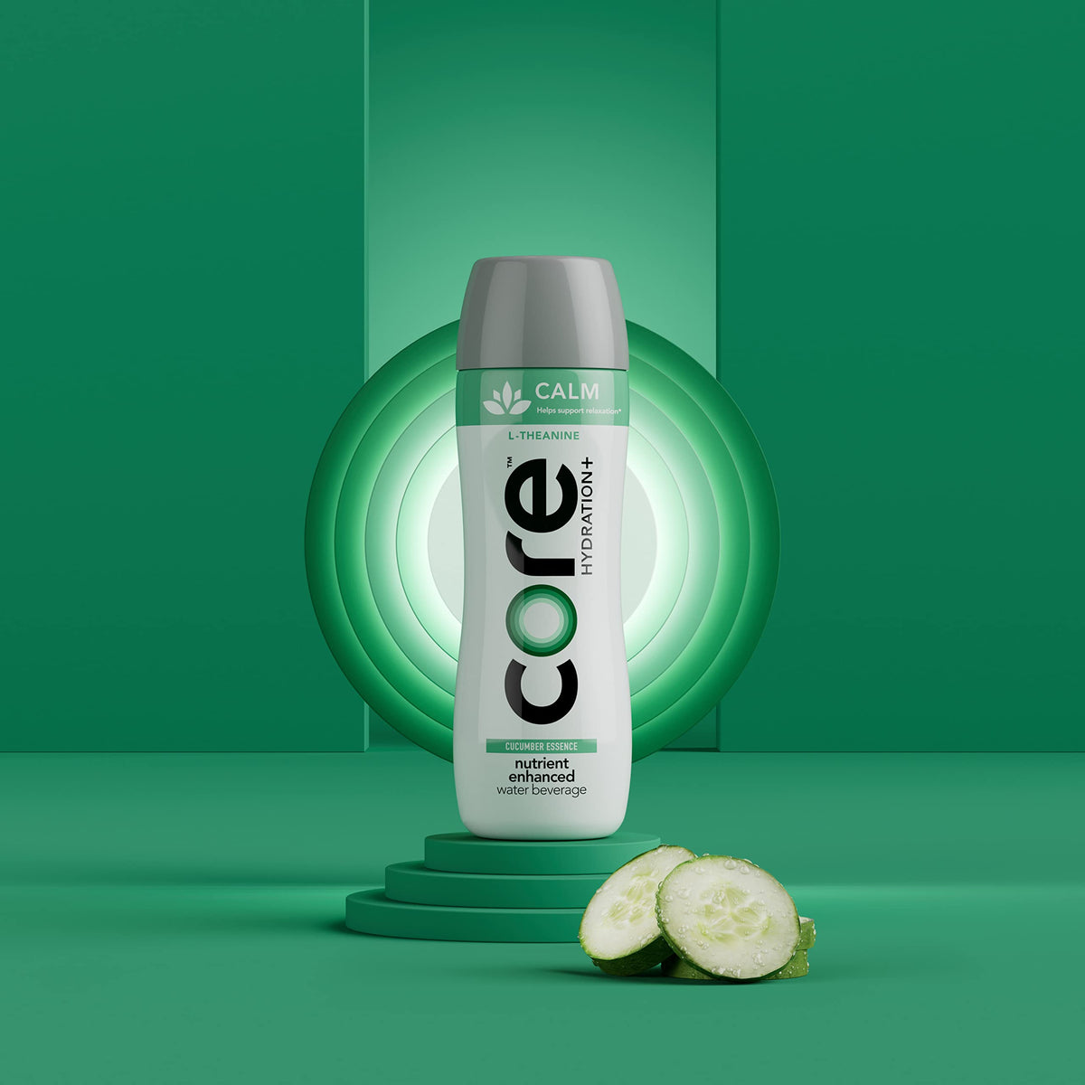 Core Hydration+ Calm bottle side view showing ergonomic grip for easy transport.