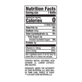 Core Hydration+ Immunity label graphic highlights lemon flavor and health-forward benefits.
