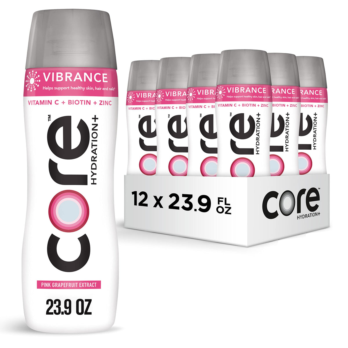Core Hydration+ Vibrance pink grapefruit bottle front view for refreshing hydration