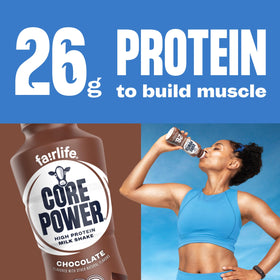 Core Power Chocolate bottle cap emphasizes freshness and tamper-evident seal.