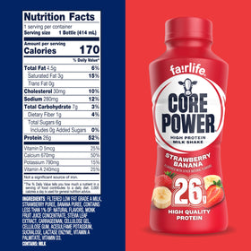 Core Power Strawberry Banana bottle on table ready for grab-and-go