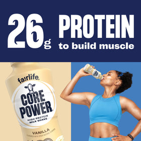 Creamy vanilla shake poured into glass after workout