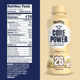Core Power Vanilla bottle shows lactose-free and gluten-free attributes