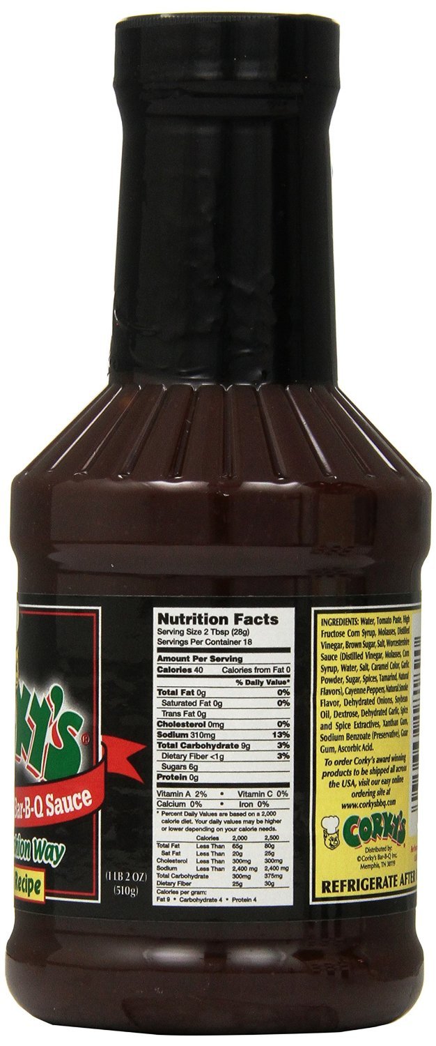 Corky's Original BBQ sauce bottle on a pantry shelf ready for cooks