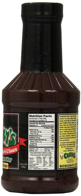 Corky's Original BBQ sauce bottle on a pantry shelf ready for cooks