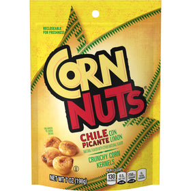 Corn Nuts Chile Picante Limon bag front, resealable packaging for freshness