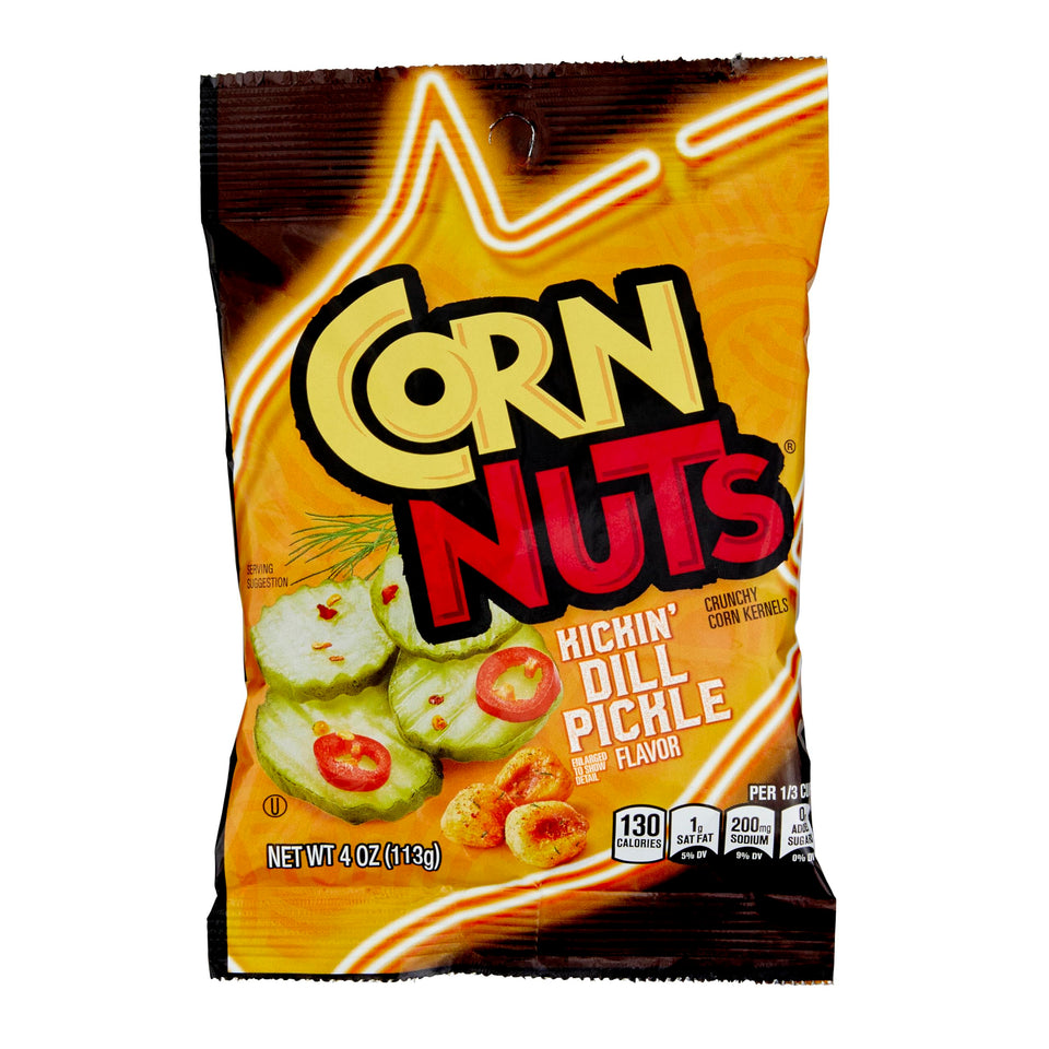 Corn Nuts Kickin' Dill Pickle kernels deliver bold crunch for snack time.