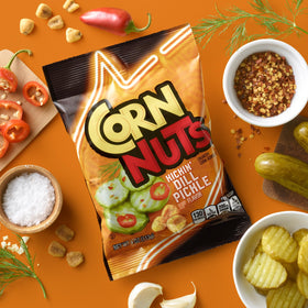 Corn Nuts Kickin' Dill Pickle snack pack shown for on-the-go snacking and sharing.