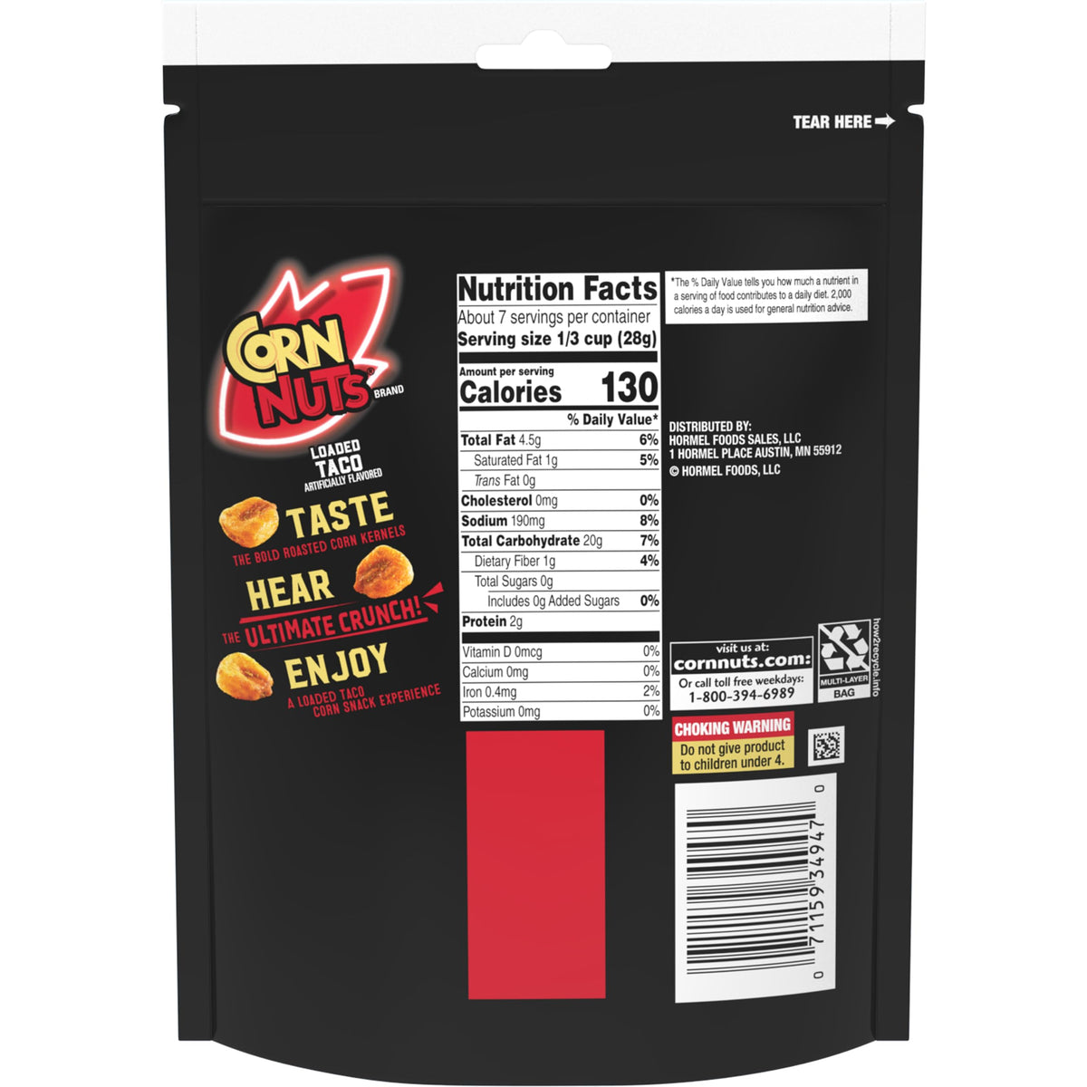 Corn Nuts Loaded Taco bag closeup highlighting bold garlic and lime flavors.