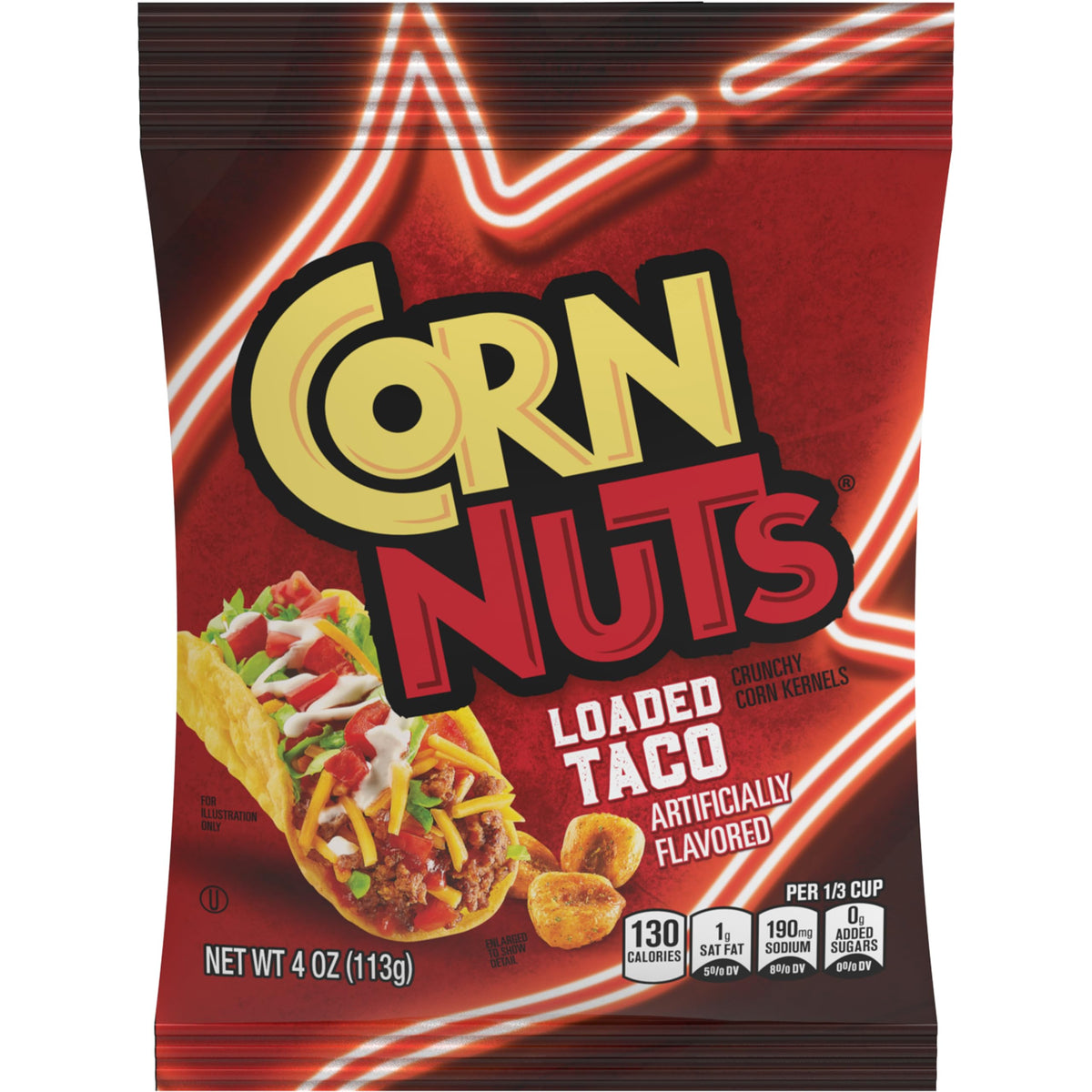 Corn Nuts Loaded Taco bag front view, ideal on-the-go savory snack.